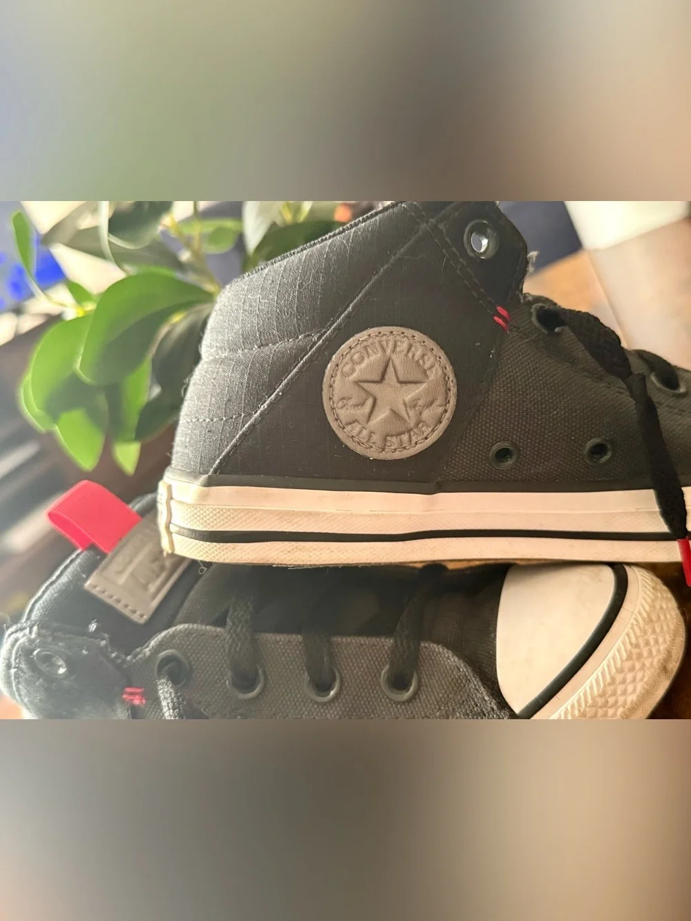 Converse Kids' All Star High-Top Sneakers - Black with Red Pull Tab Size: 3